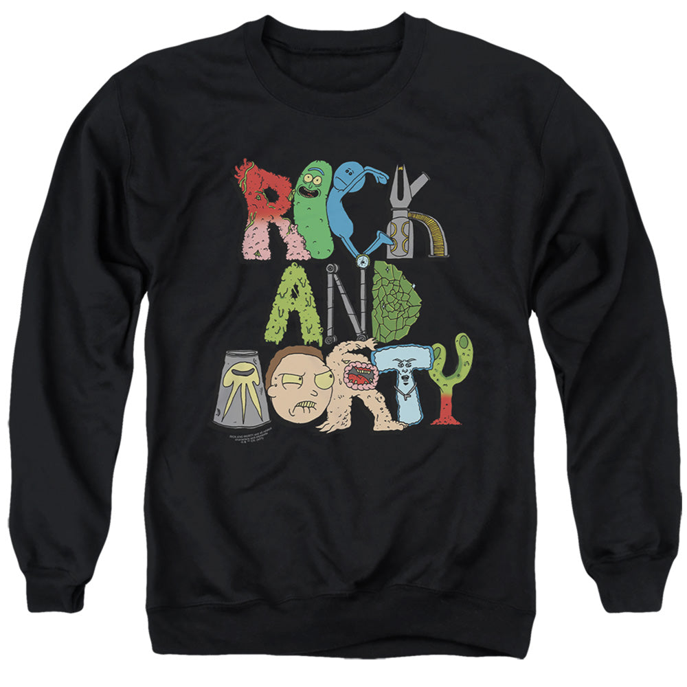 Rick And Morty Illustrated Logo Mens Crewneck Sweatshirt Black