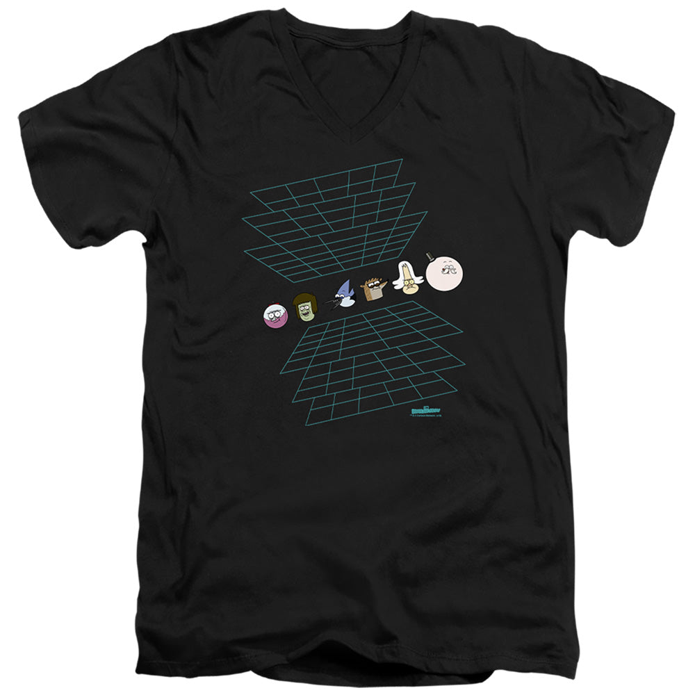 The Regular Show Regular Grid Mens Slim Fit V-Neck T Shirt Black Officially Licensed