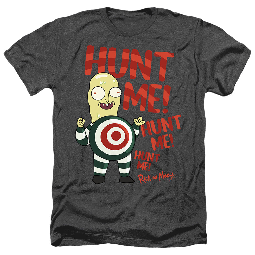 Rick And Morty Hunt Me Heather Mens T Shirt Black Officially Licensed
