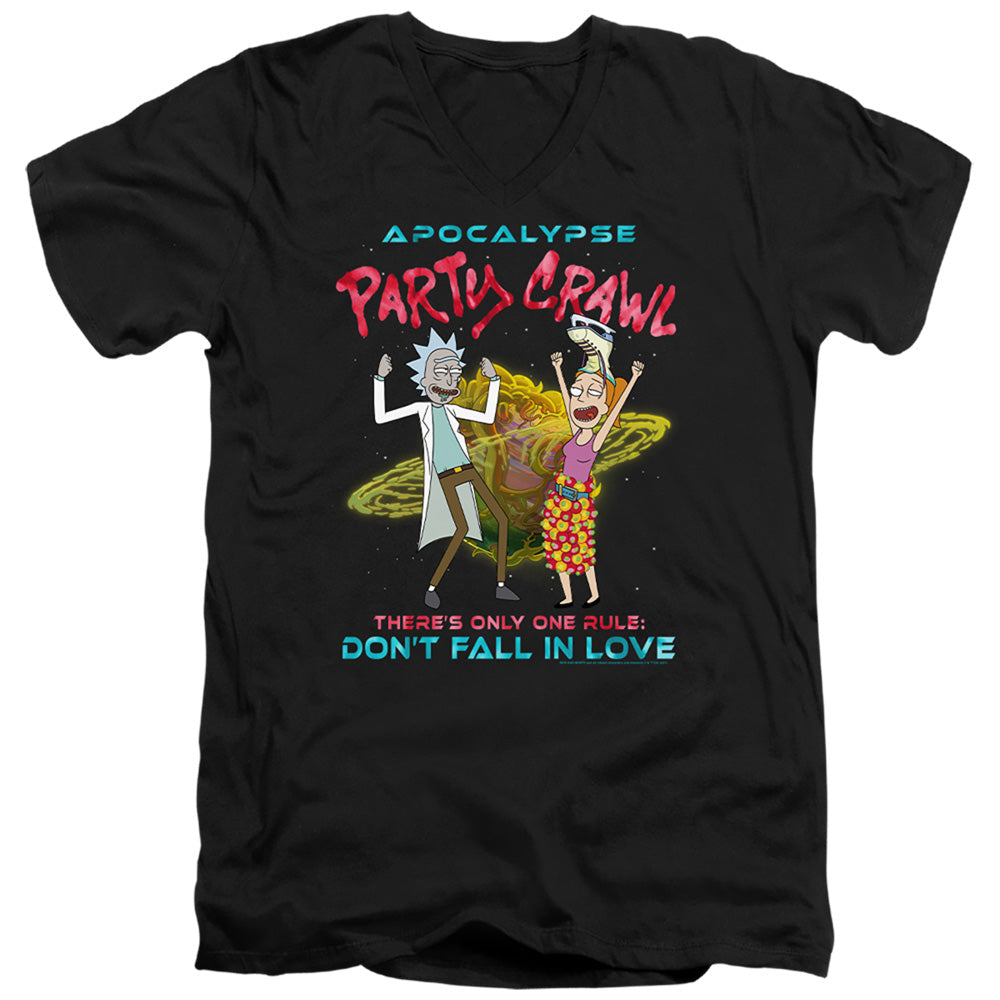 Rick And Morty Apocalypse Party Crawl Mens Slim Fit V-Neck T Shirt Black Officially Licensed