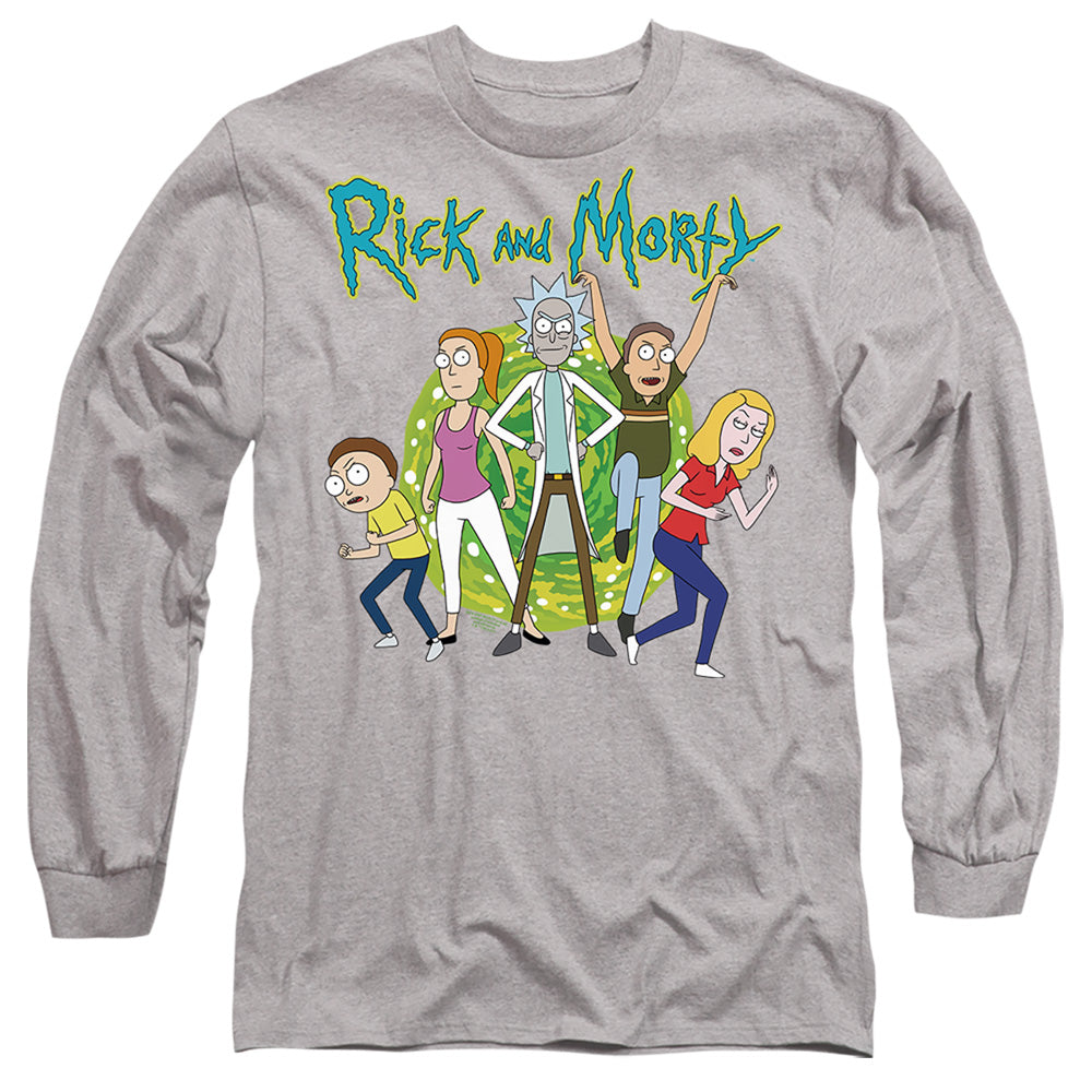 Rick And Morty Family Fights Together Mens Long Sleeve Shirt Athletic Heather Officially Licensed