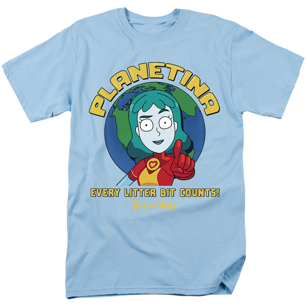 Rick And Morty Planetina Litter Bit Counts Mens T Shirt Light Blue Officially Licensed