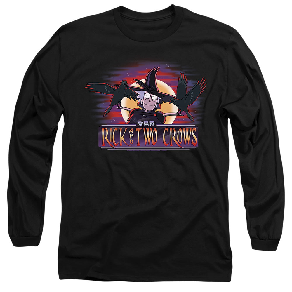 Rick And Morty Rick And Two Crows Mens Long Sleeve Shirt Black Officially Licensed