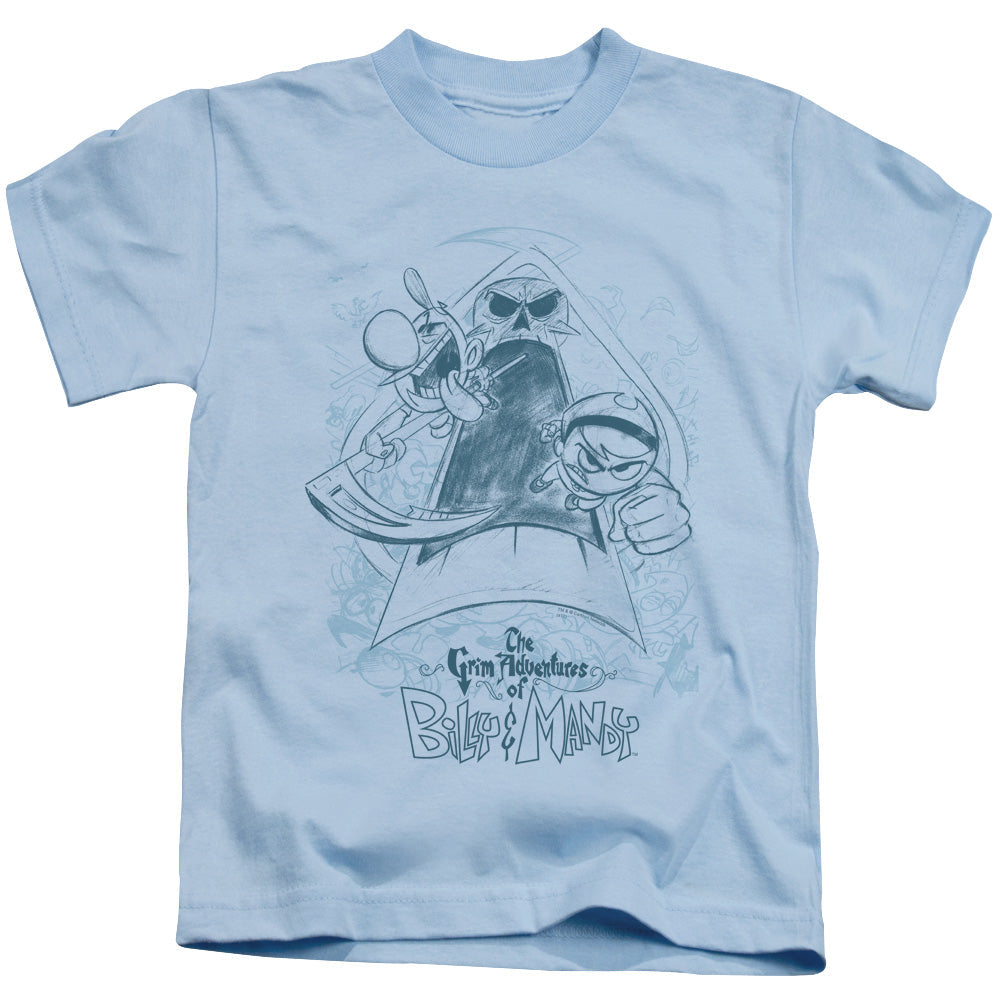 Grim Adventures of Billy & Mandy Sketched Juvenile Kids Youth T Shirt Light Blue Officially Licensed