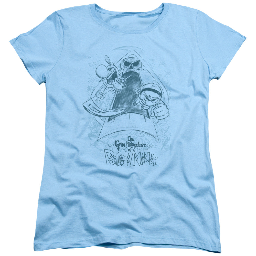 Grim Adventures of Billy & Mandy Sketched Womens T Shirt Light Blue Officially Licensed