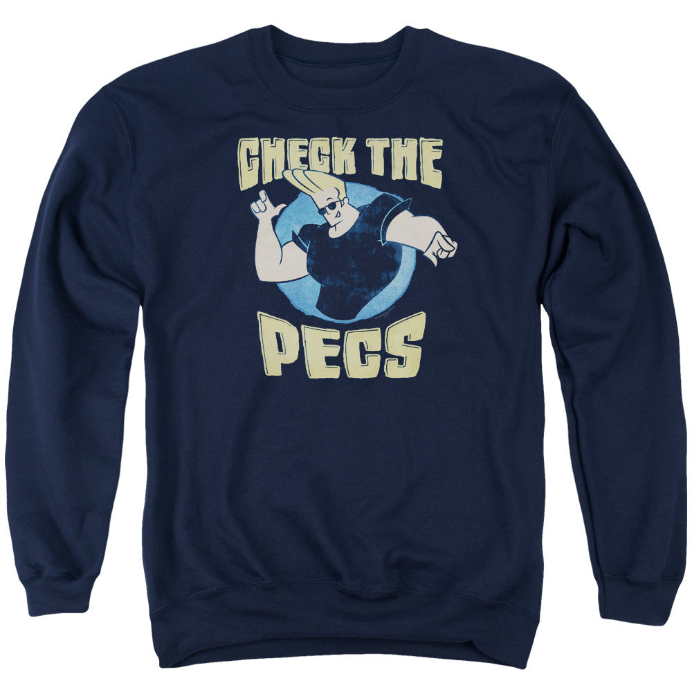 Johnny Bravo Check the Pects Mens Crewneck Sweatshirt Navy Blue Officially Licensed