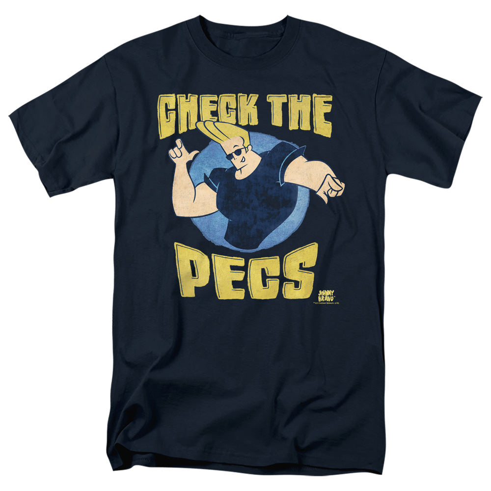 Johnny Bravo Check The Pects Mens T Shirt Navy Officially Licensed