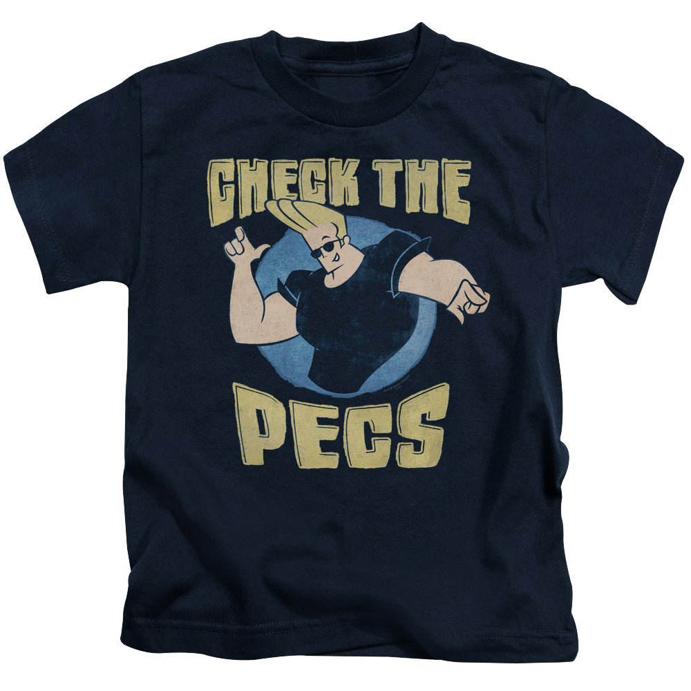 Johnny Bravo Check the Pects Juvenile Kids Youth T Shirt Navy Blue Officially Licensed