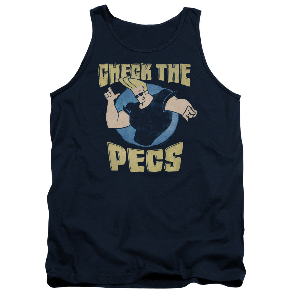 Johnny Bravo Check The Pects Mens Tank Top Shirt Navy Officially Licensed