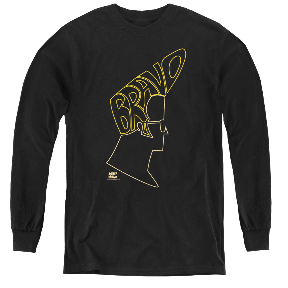 Johnny Bravo Bravo Hair Long Sleeve Kids Youth T Shirt Black Officially Licensed