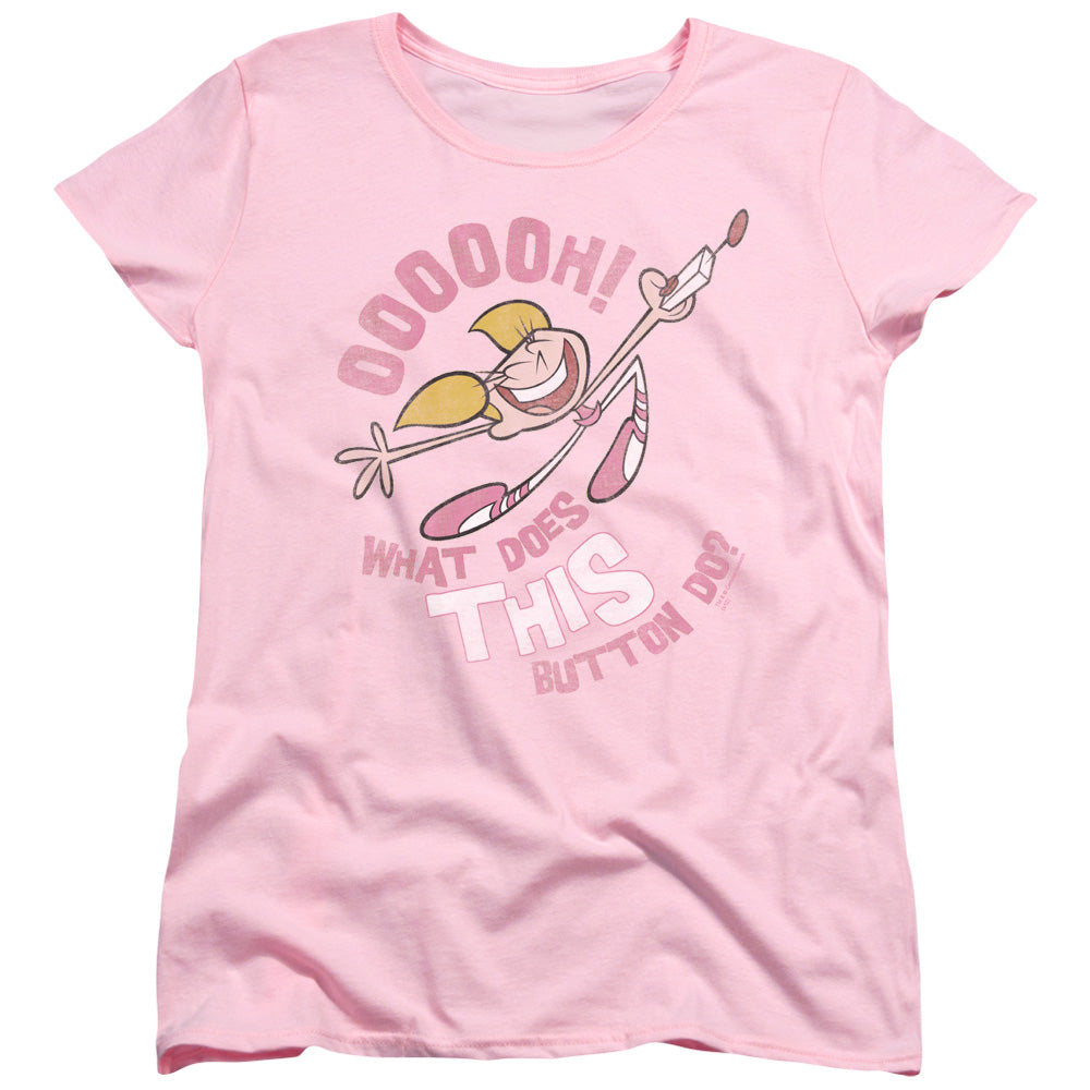 Dexters Laboratory Button Womens T Shirt Pink Officially Licensed