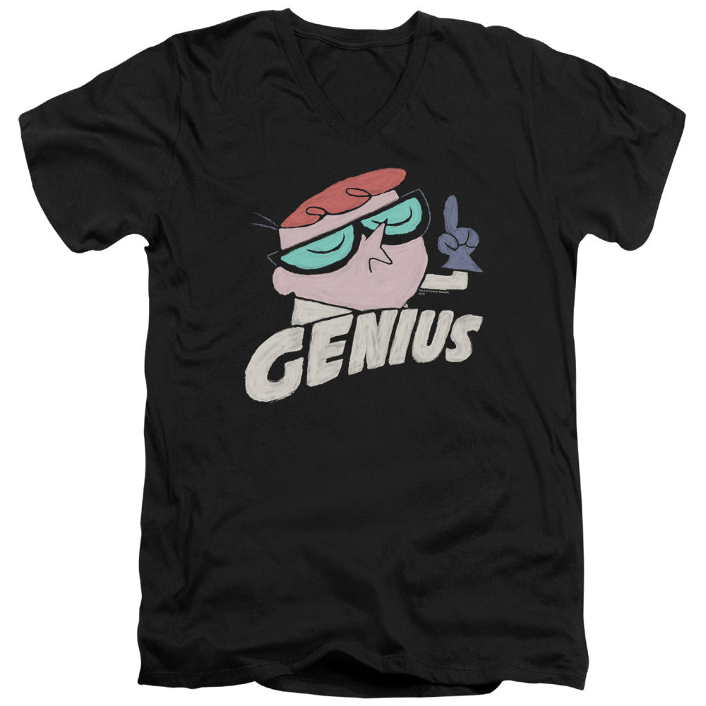 Dexters Laboratory Genius Mens Slim Fit V-Neck T Shirt Black Officially Licensed