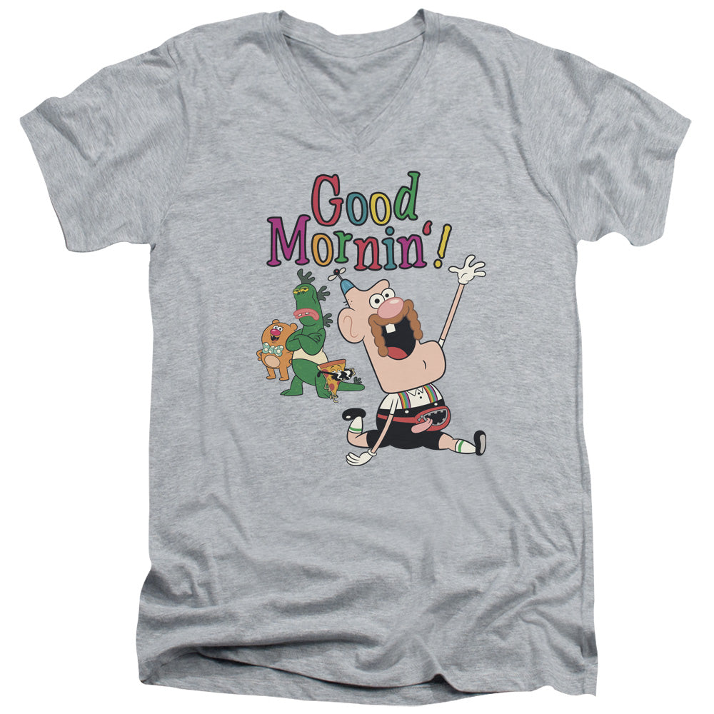 Uncle Grandpa Good Mornin Mens Slim Fit V Neck T Shirt Athletic Heather Officially Licensed