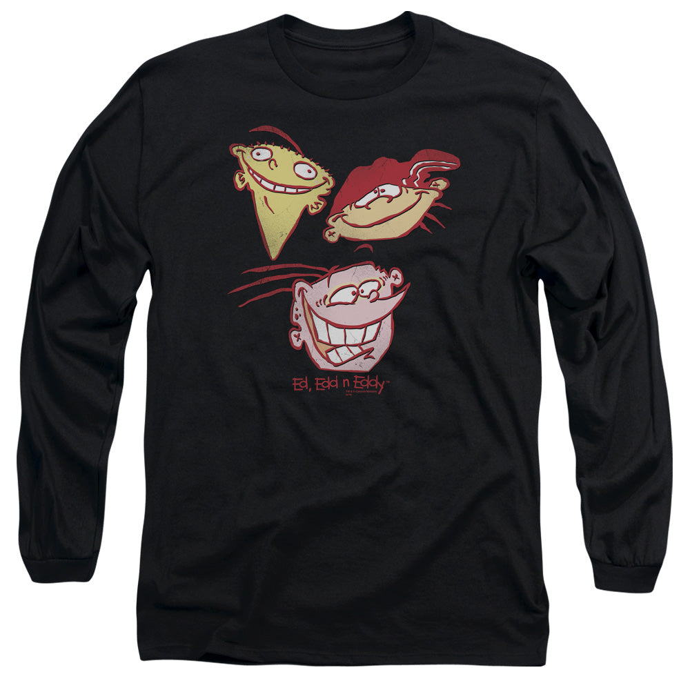 Ed Edd N Eddy Three Heads Mens Long Sleeve Shirt Black Officially Licensed