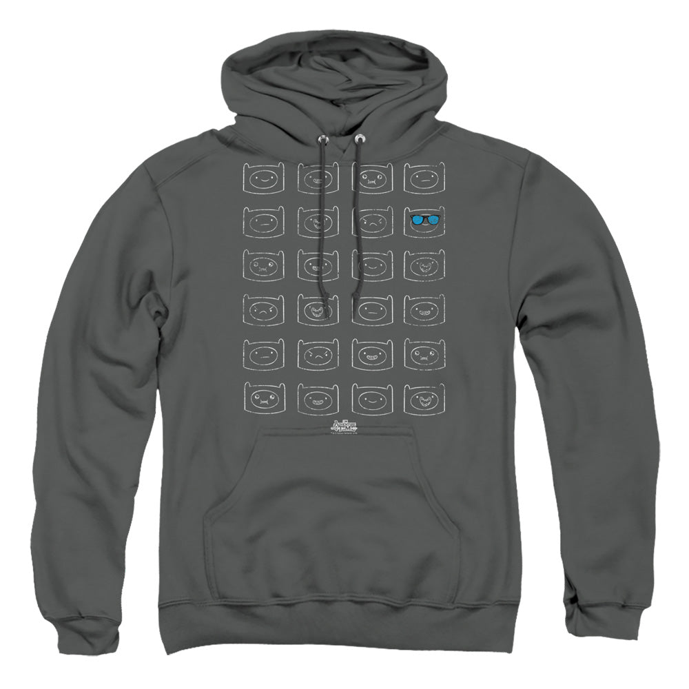 Adventure Time Finn Faces Mens Hoodie Charcoal Officially Licensed