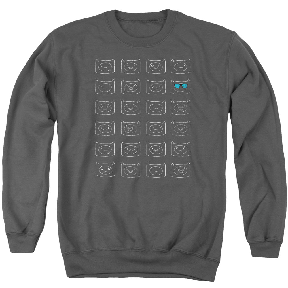 Adventure Time Finn Faces Mens Crewneck Sweatshirt Charcoal Officially Licensed