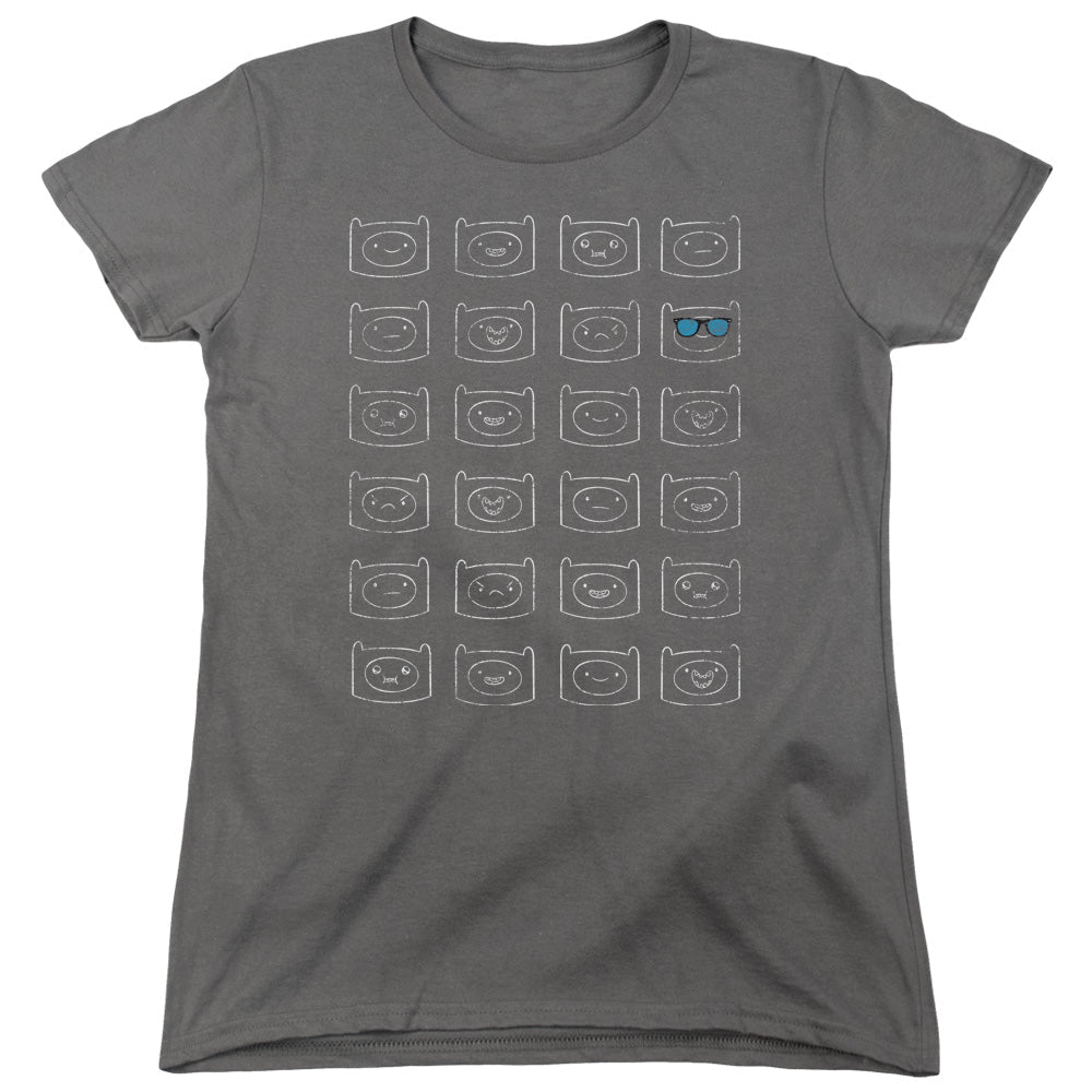 Adventure Time Finn Faces Womens T Shirt Charcoal Officially Licensed