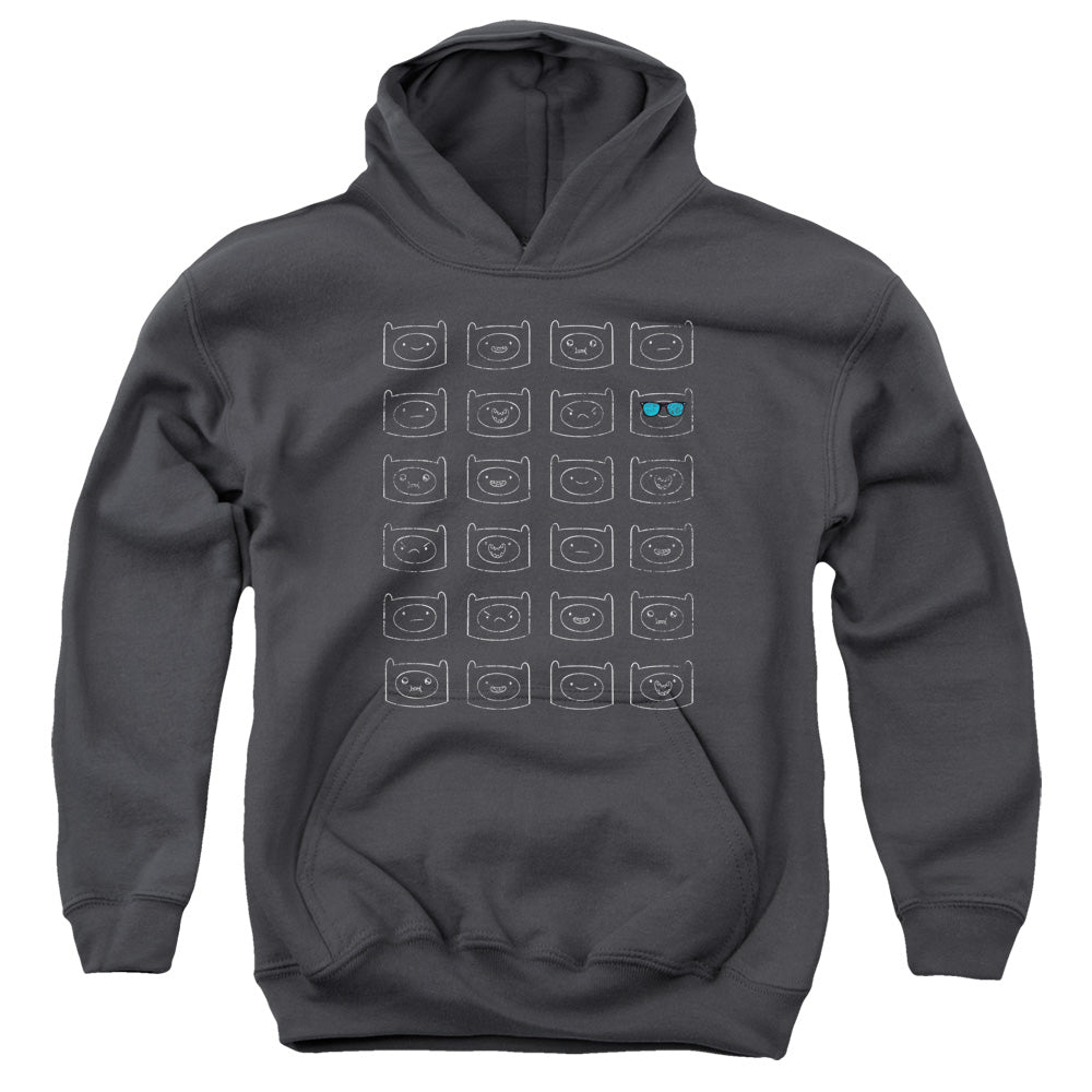 Adventure Time Finn Faces Kids Youth Hoodie Charcoal Officially Licensed