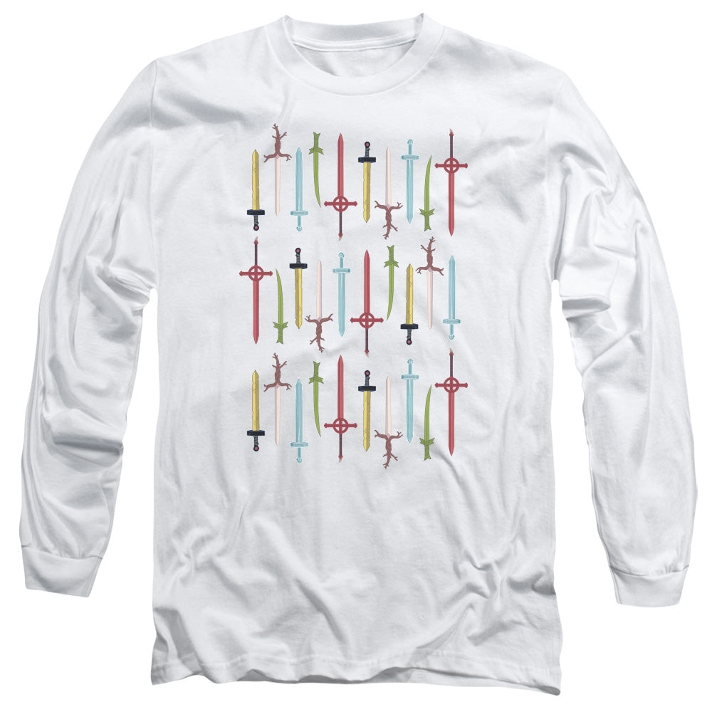 Adventure Time Swords Mens Long Sleeve Shirt White Officially Licensed