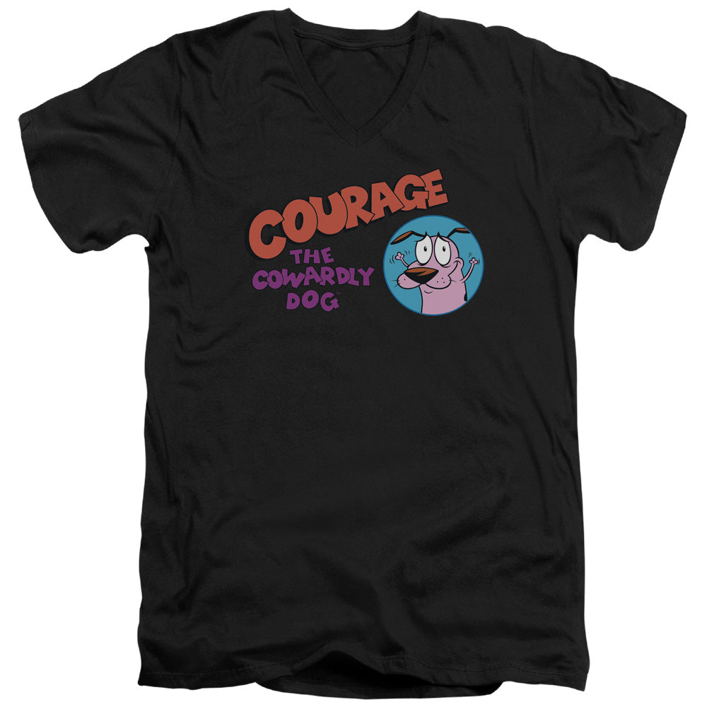 Courage the Cowardly Dog Courage Logo Mens Slim Fit V Neck T Shirt Black Officially Licensed