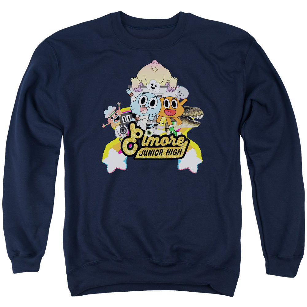 Amazing World of Gumball Elmore Junior High Mens Crewneck Sweatshirt Navy Blue Officially Licensed