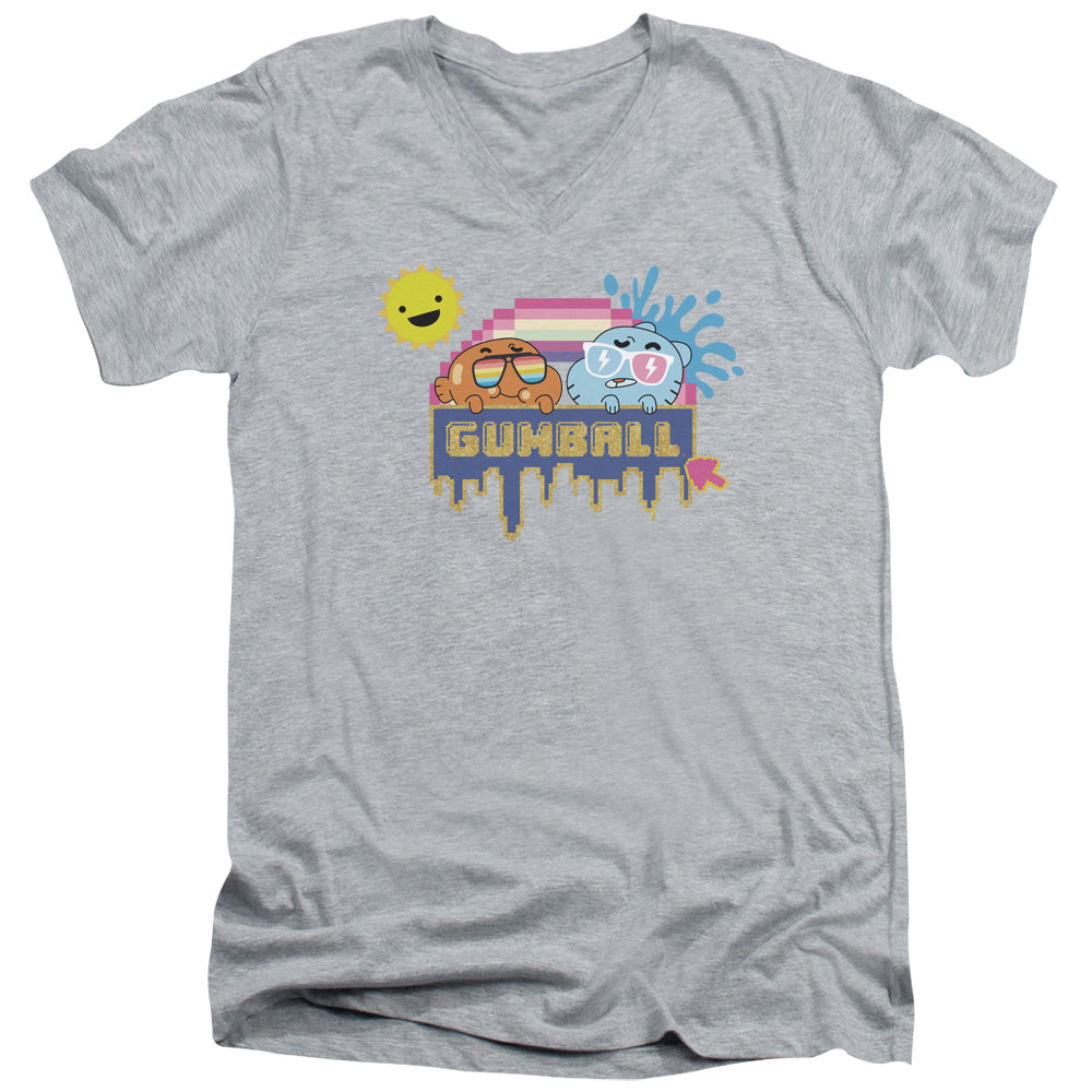 Amazing World of Gumball Sunshine Mens Slim Fit V Neck T Shirt Athletic Heather Officially Licensed