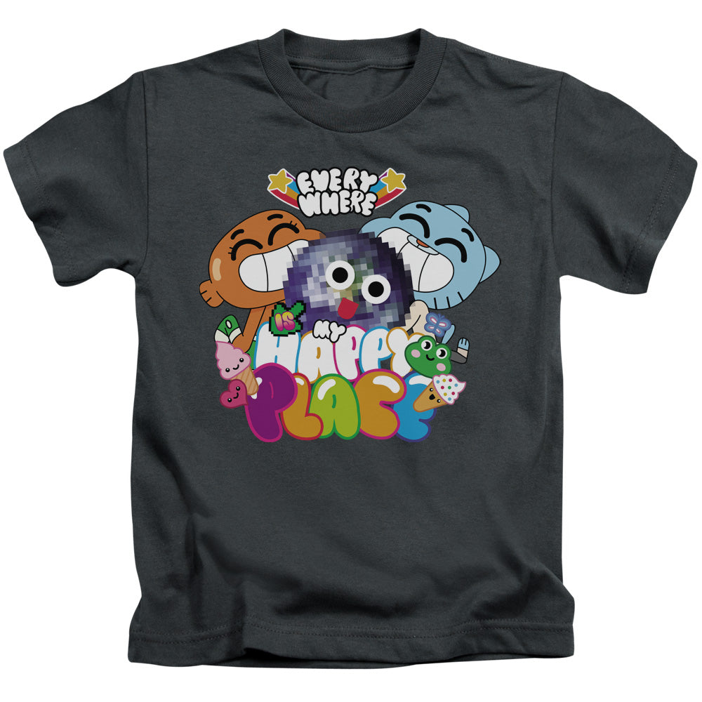 Amazing World of Gumball Happy Place Juvenile Kids Youth T Shirt Charcoal Officially Licensed