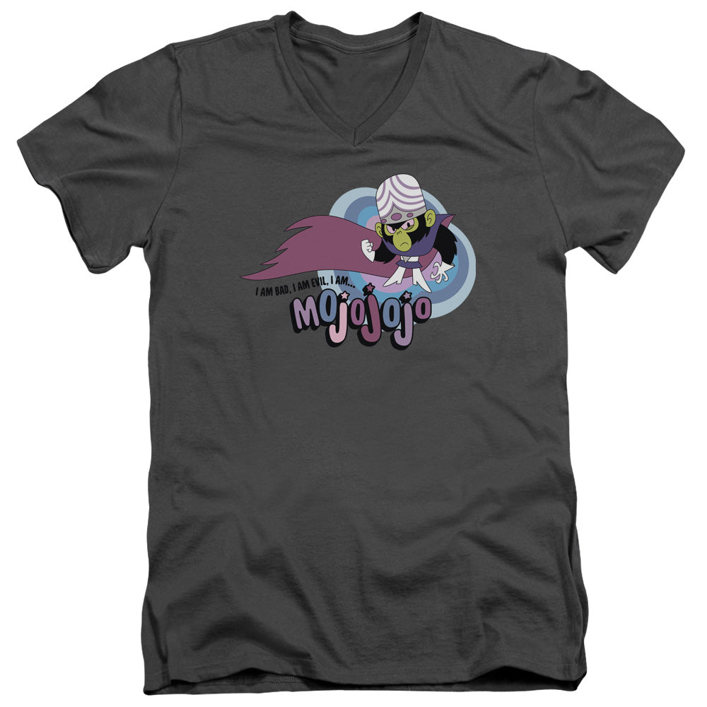 Powerpuff Girls I Am Bad I Am Evil Mens Slim Fit V Neck T Shirt Charcoal Officially Licensed