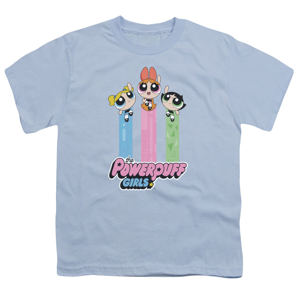Powerpuff Girls the Girls Fly Kids Youth T Shirt Light Blue Officially Licensed