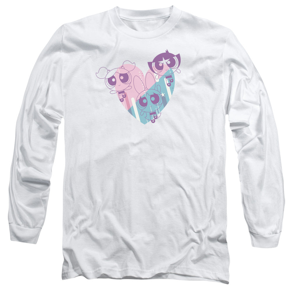 Powerpuff Girls Powerpuff Heart Mens Long Sleeve Shirt White Officially Licensed