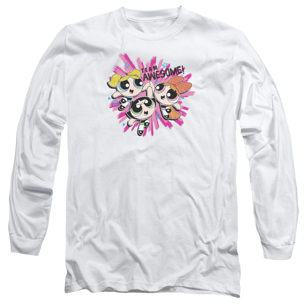 Powerpuff Girls Team Awesome Mens Long Sleeve Shirt White Officially Licensed