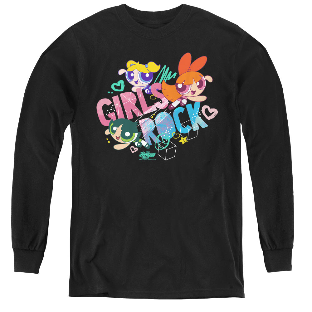 Powerpuff Girls Girls Rock Long Sleeve Kids Youth T Shirt Black Officially Licensed
