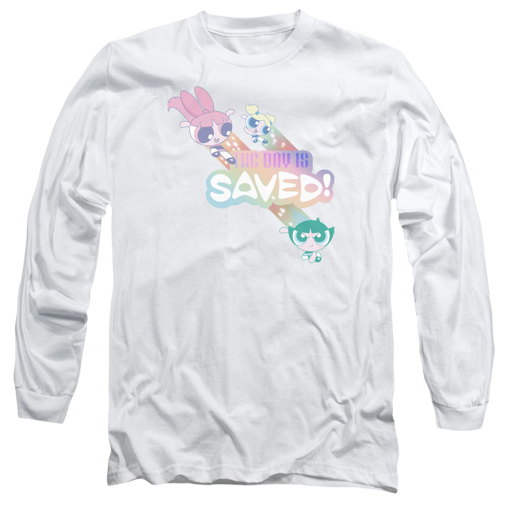Powerpuff Girls The Day Is Saved Mens Long Sleeve Shirt White Officially Licensed