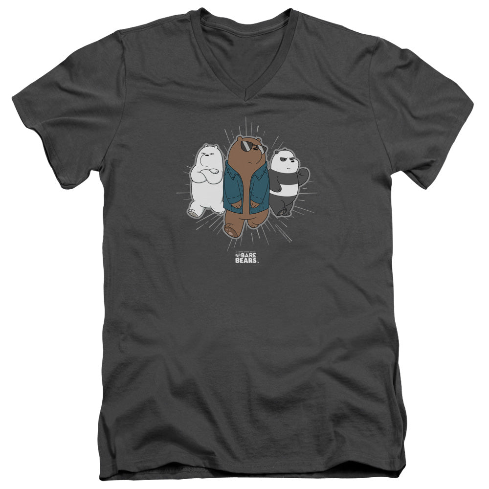 We Bare Bears Jacket Mens Slim Fit V Neck T Shirt Charcoal Officially Licensed