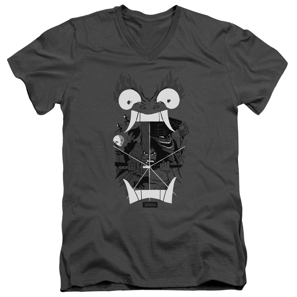 Samurai Jack Divisive Mens Slim Fit V Neck T Shirt Charcoal Officially Licensed