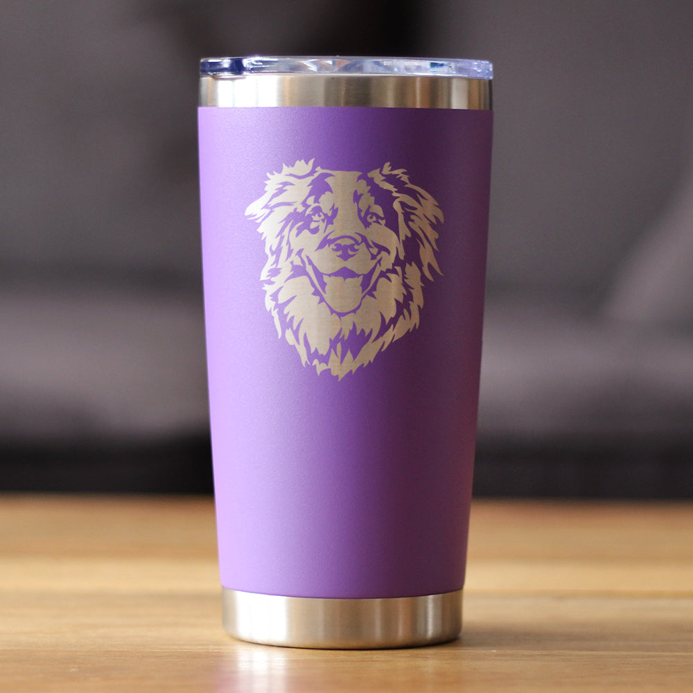 Australian Shepherd Face - Insulated Coffee Tumbler Cup with Sliding Lid - Stainless Steel Travel Mug - Unique Dog Gifts for Aussie Lovers