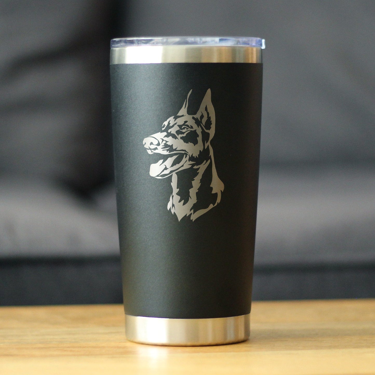 Doberman Face - Insulated Coffee Tumbler Cup with Sliding Lid - Stainless Steel Travel Mug - Doberman Dog Gifts for Women and Men