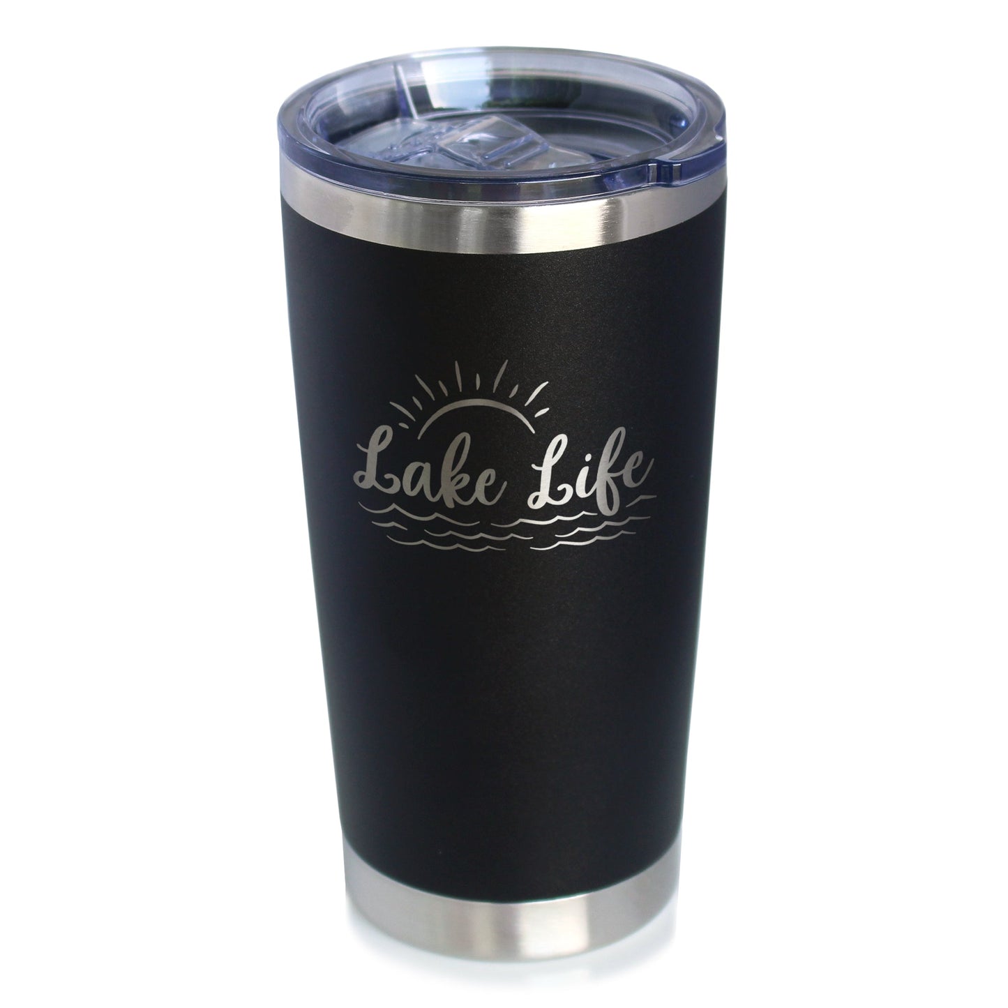 Lake Life - Insulated Coffee Tumbler Cup with Sliding Lid - Stainless Steel Insulated Mug - Cute Outdoor Camping Mug and Lake House Decor
