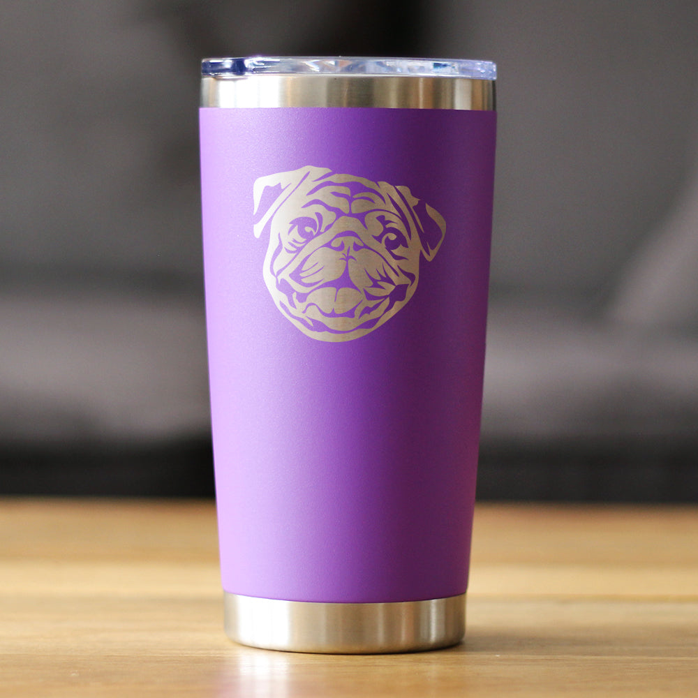 Pug - Insulated Coffee Tumbler Cup with Sliding Lid - Stainless Steel Insulated Mug - Cute Pug Themed Gift for Men and Women