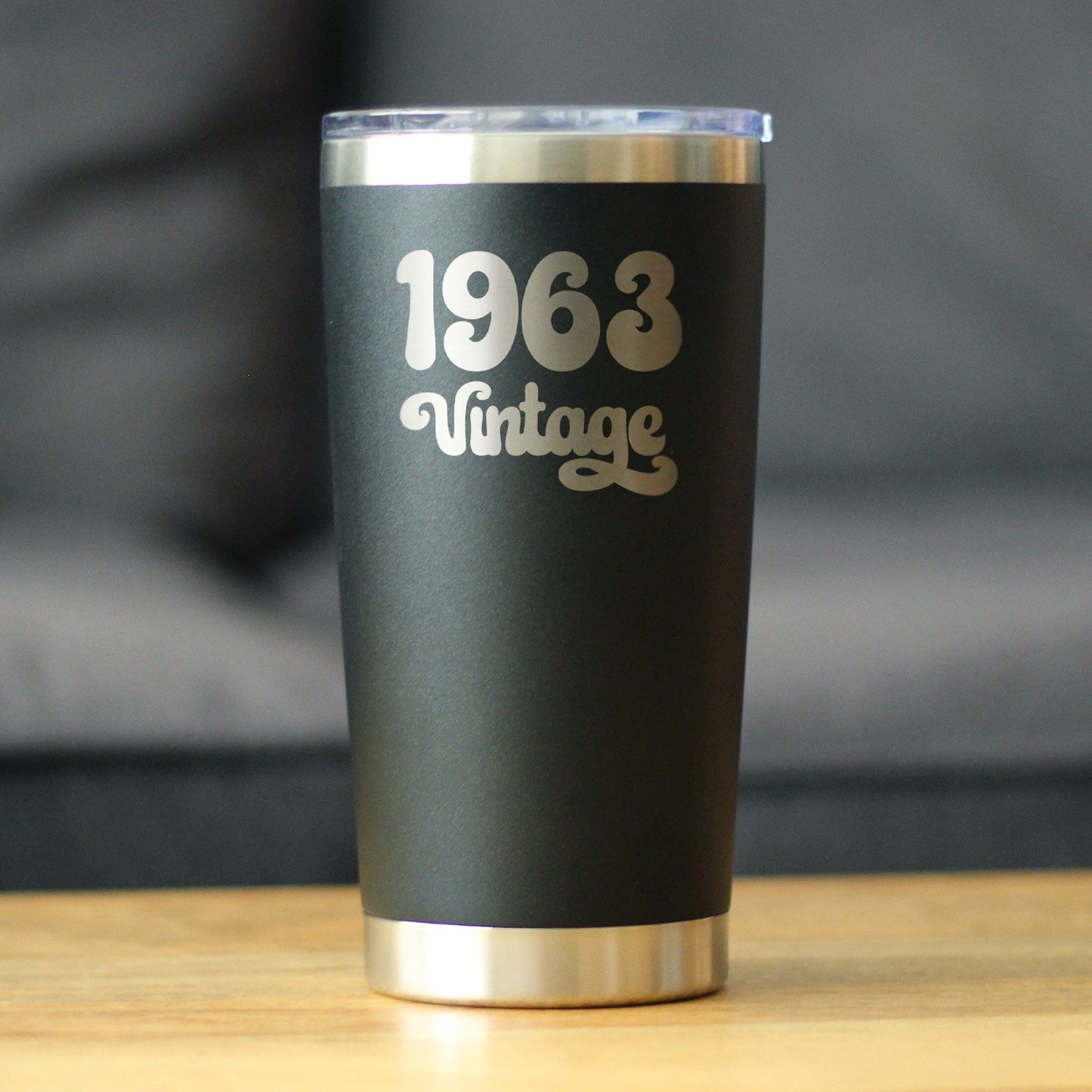 Vintage 1963 - Insulated Coffee Tumbler Cup with Sliding Lid - 20 oz - Funny 62nd Birthday Gift for Women or Men Turning 62