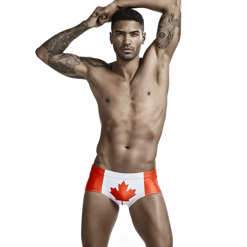 Men's Canada Flag Low Rise Traditional Cut Swim Brief (Red) M, L, XL, 2XL
