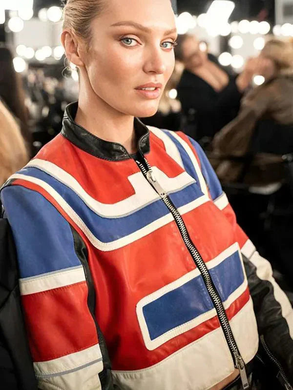 Candice Swanepoel Cropped Leather Jacket