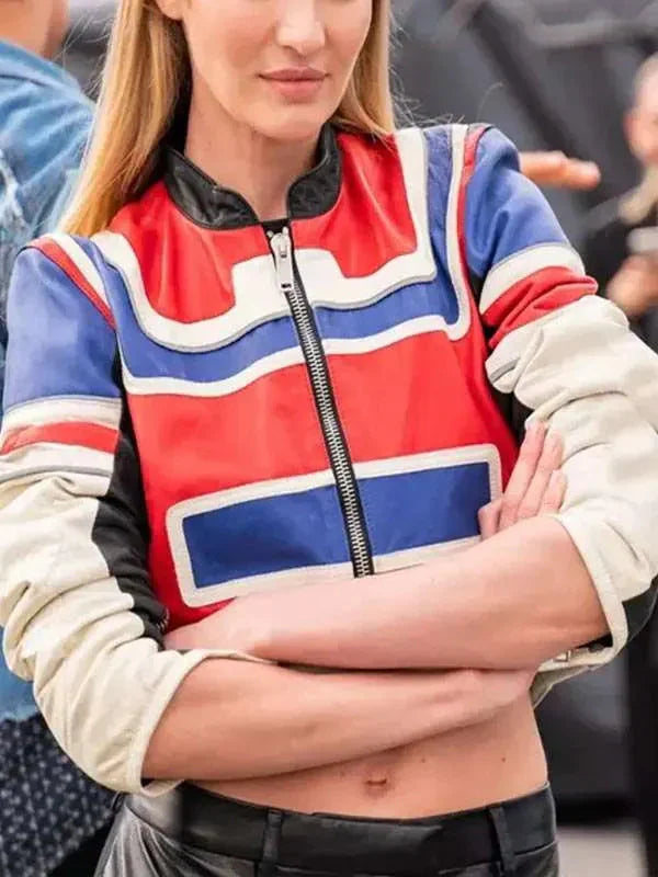 Candice Swanepoel Cropped Leather Jacket