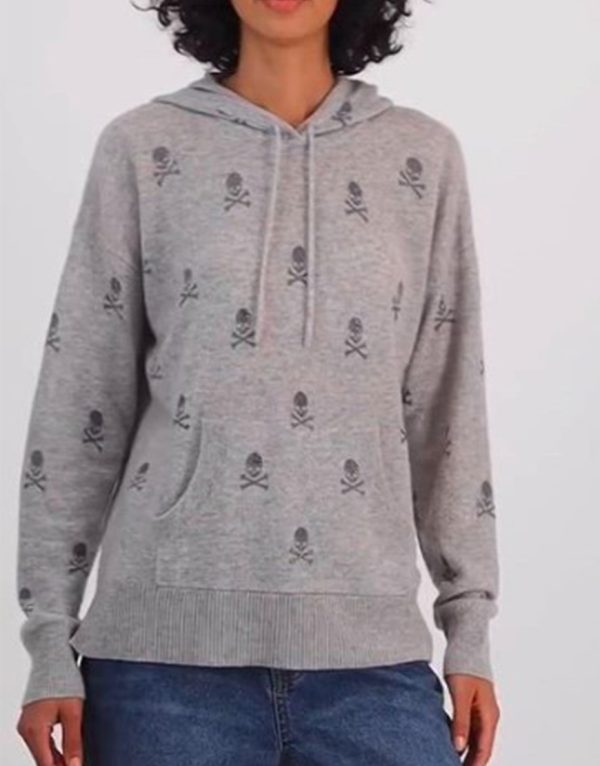 Leanne S01 Kristen Johnston Grey Skull Print Hooded Hoodie