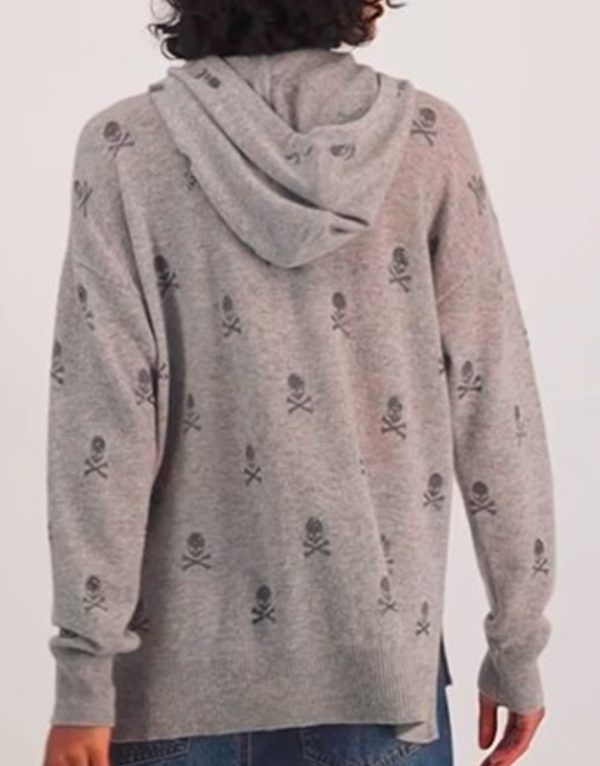 Leanne S01 Kristen Johnston Grey Skull Print Hooded Hoodie
