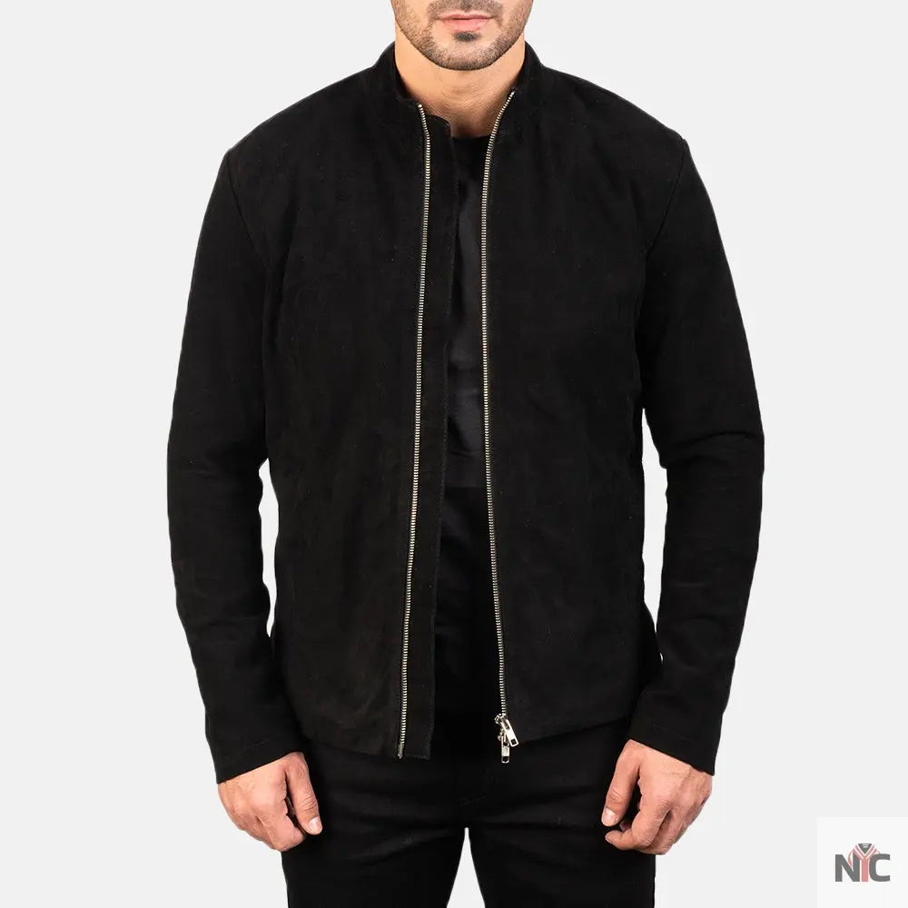 Charcoal Black Suede Biker Jacket