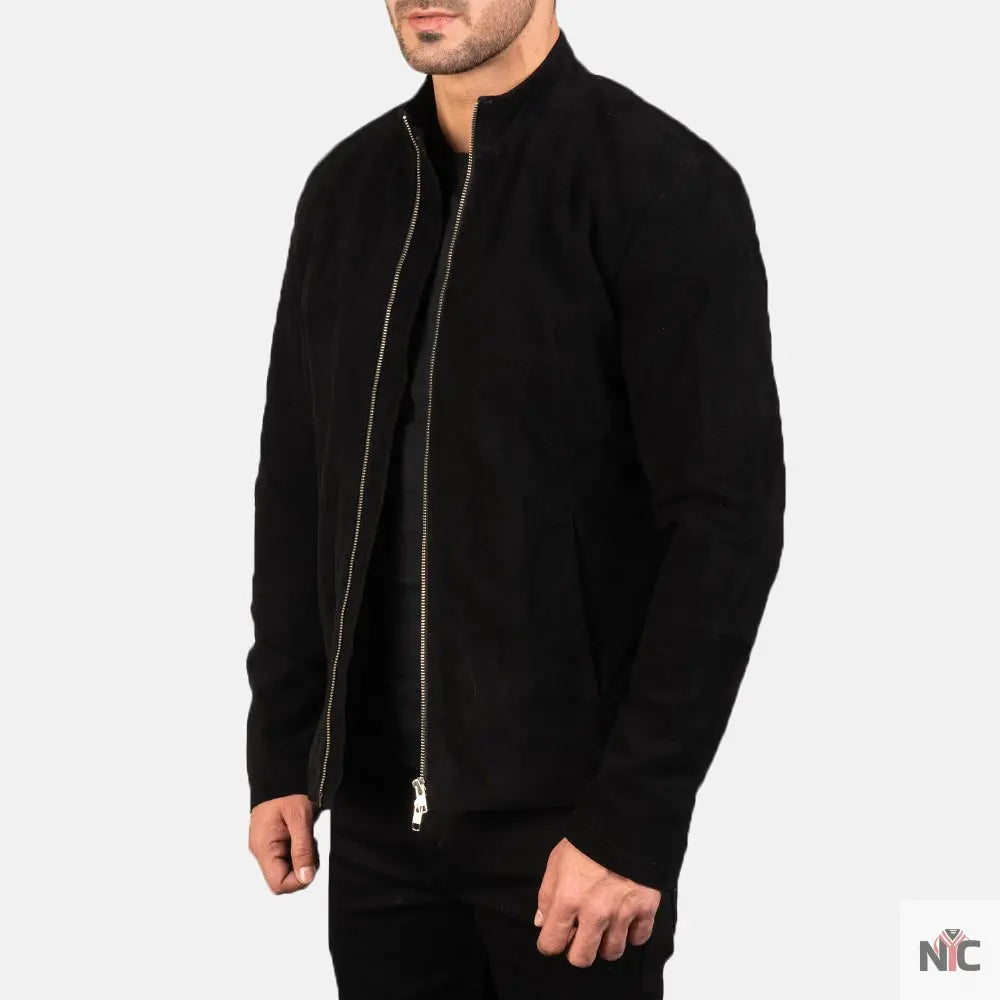 Charcoal Black Suede Biker Jacket