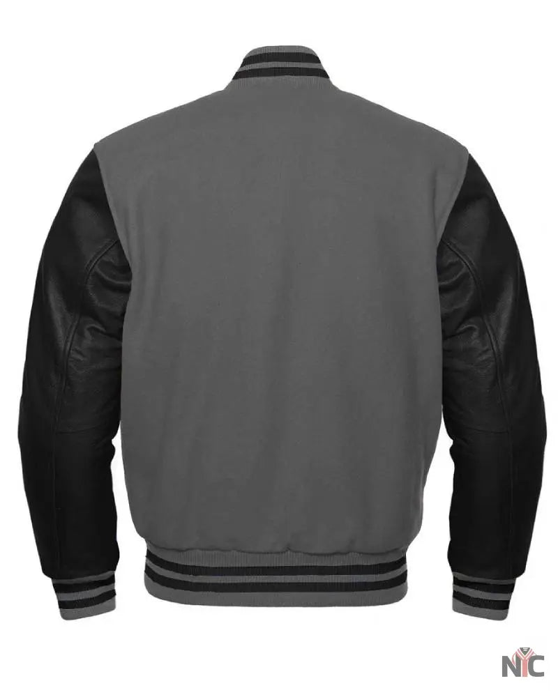 Charcoal Gray And Black Letterman Jacket