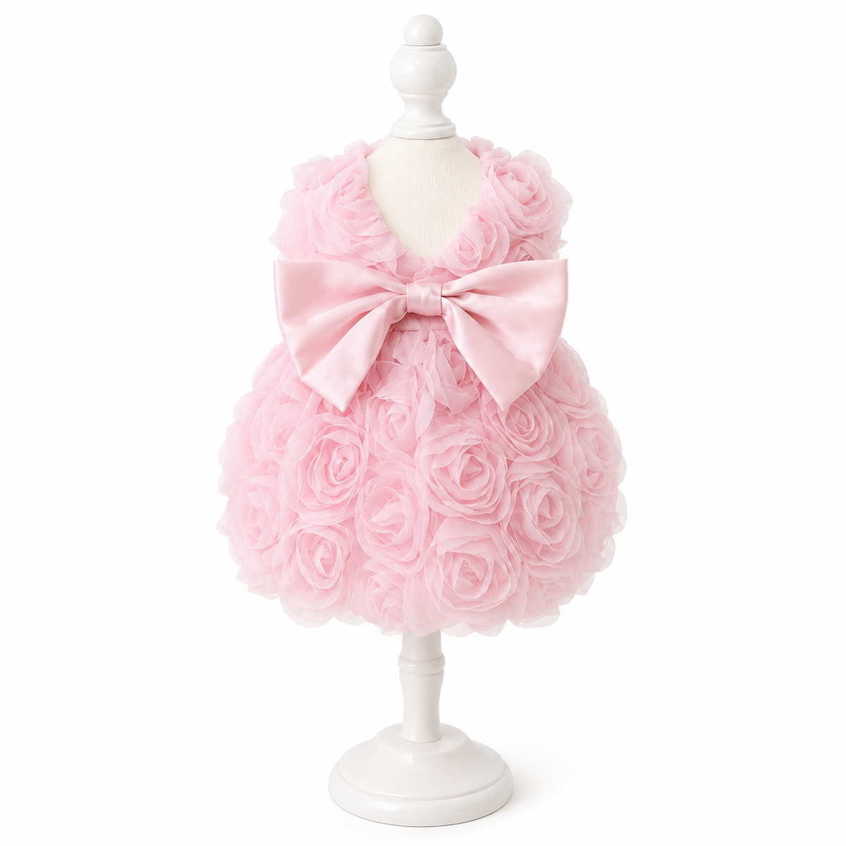 Luxury Rose Pet Dress for Small Dogs – 3D Floral Princess Puppy Dress with Satin Bow