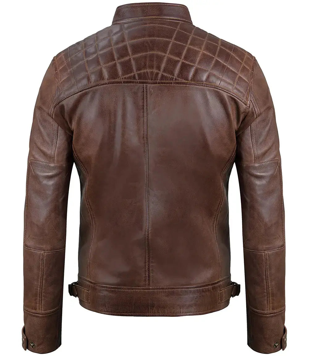 Chocolate Brown Cafe Men's Leather Motorcycle Jacket
